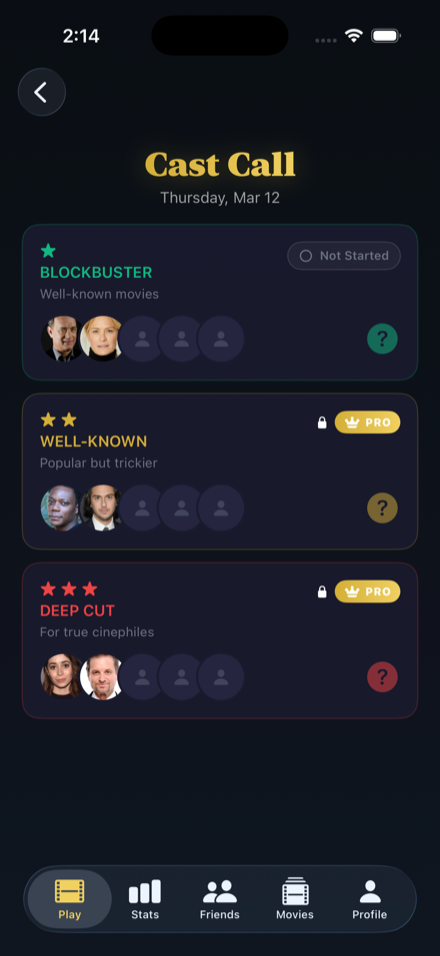 Cast Call difficulty selection