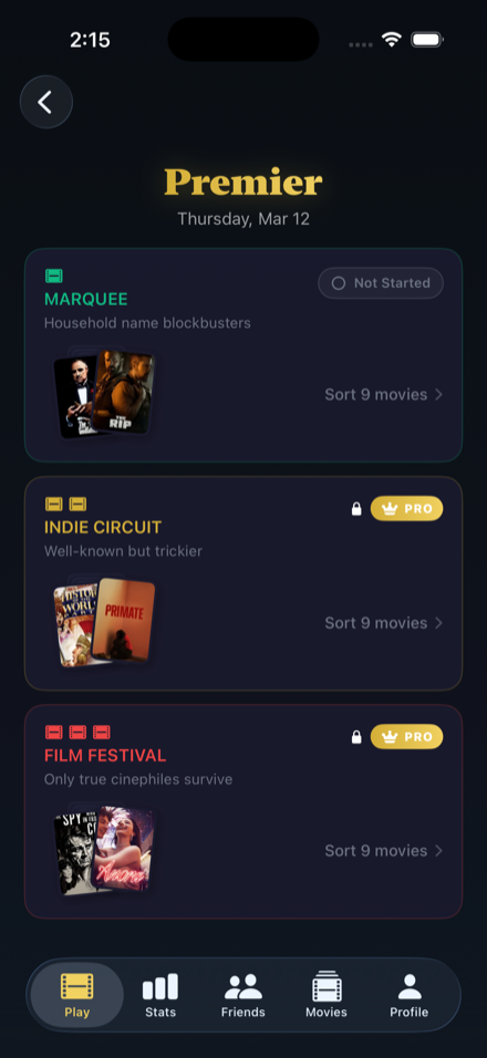 Premier difficulty selection